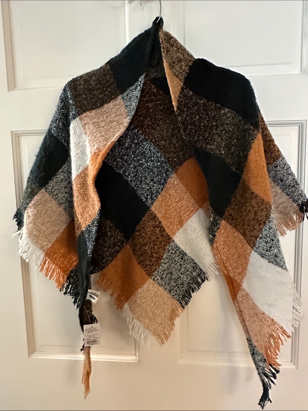 Sonoma Plaid Fringe Scarf Wrap in Black, Tan, Cream